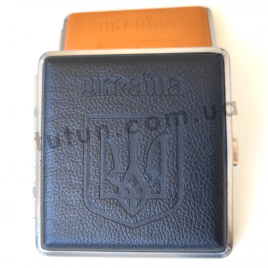 Черный портсигар классический кожзам Герб Украины